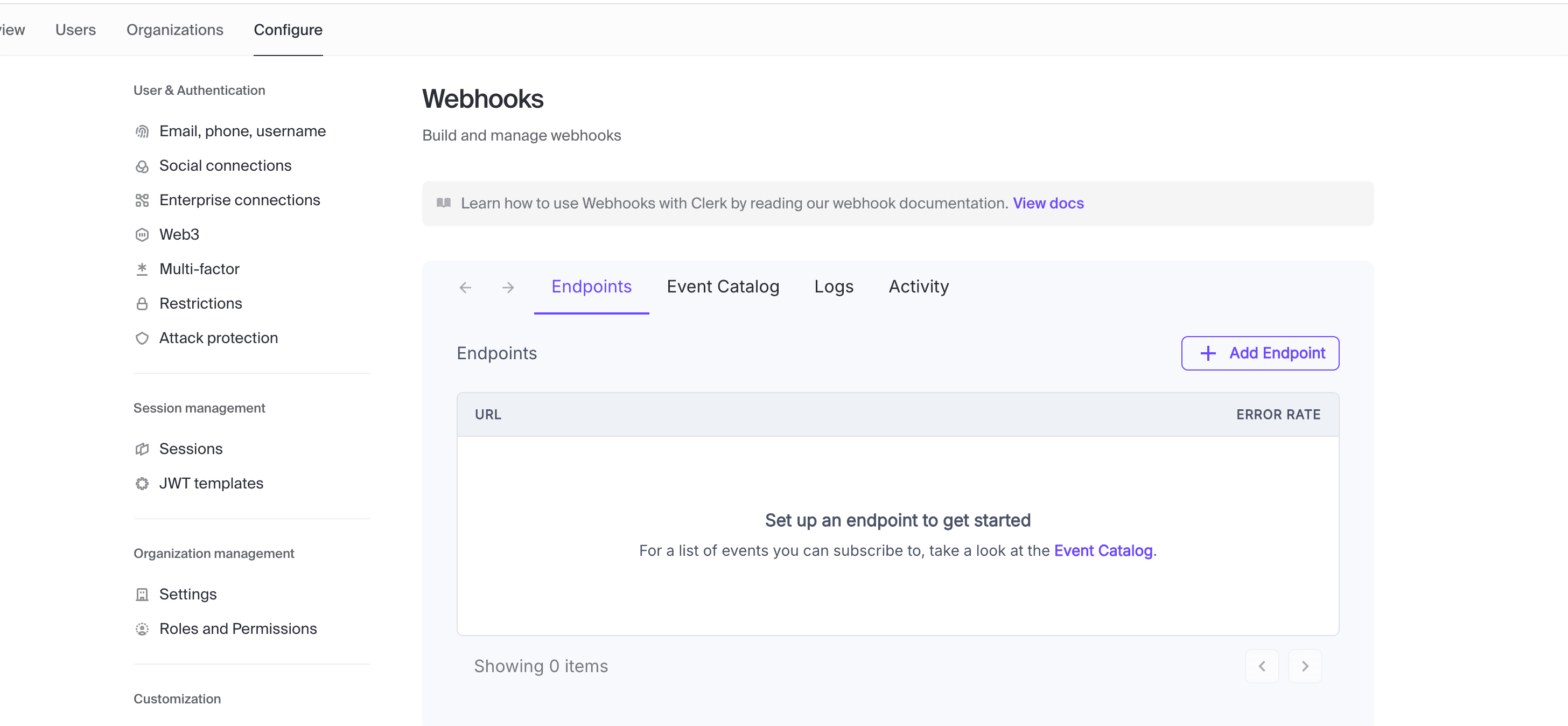 Clerk webhook page